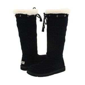 UGG Women's Black Suburb Crochet Knit 5124 Fur Mid-Calf Winter Snow Boot Size 9